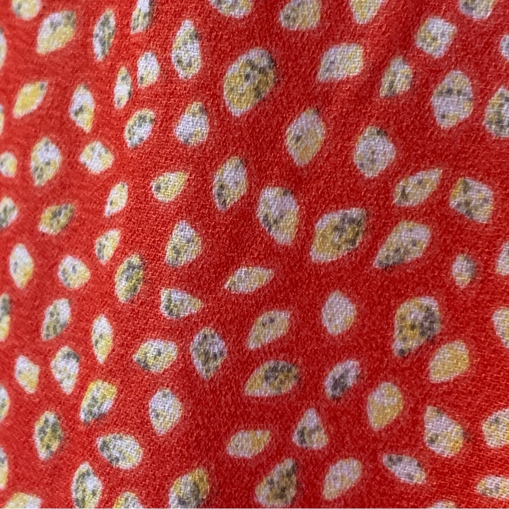 ALL IN FAVOR Cross Over Tie Front Ruffle Midi Patterned Sundress Orange Medium - Picture 11 of 13